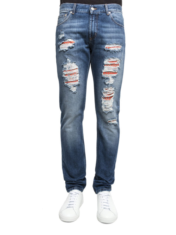 ALEXANDER MCQUEEN: straight leg jeans online - Five pockets ripped jeans