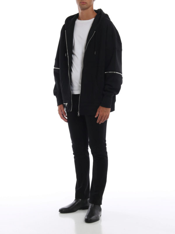 ALEXANDER MCQUEEN: Sweatshirts & Sweaters online - Deep black fleece cotton zip hoodie