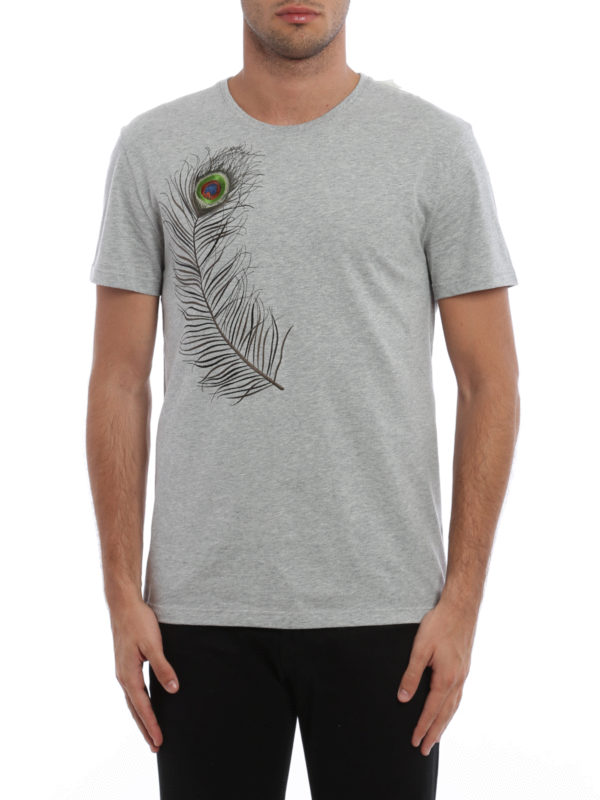 ALEXANDER MCQUEEN: t-shirts online - Embroidered peacock feather T-shirt
