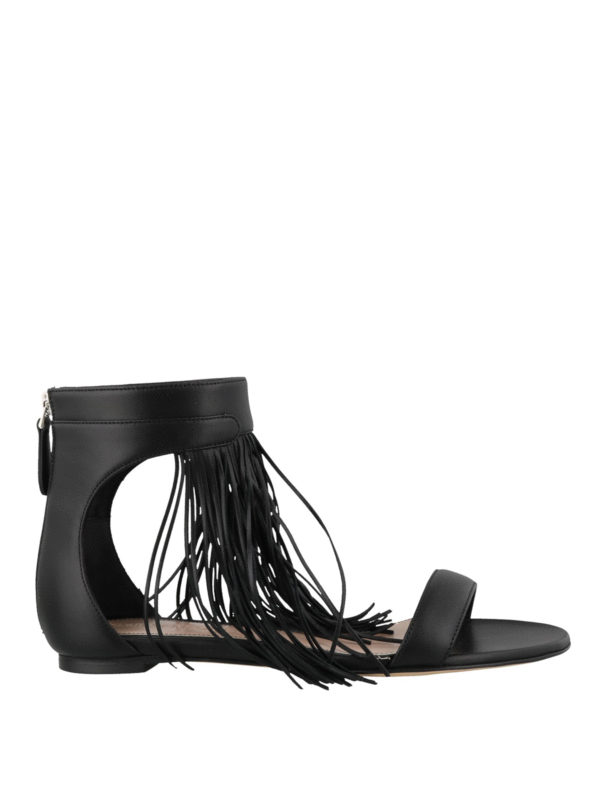 ALEXANDER MCQUEEN: sandals - Fringed leather flat sandals