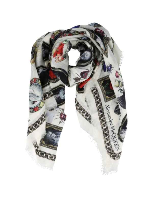 ALEXANDER MCQUEEN: scarves - Cameo and Curiosities wool blend scarf
