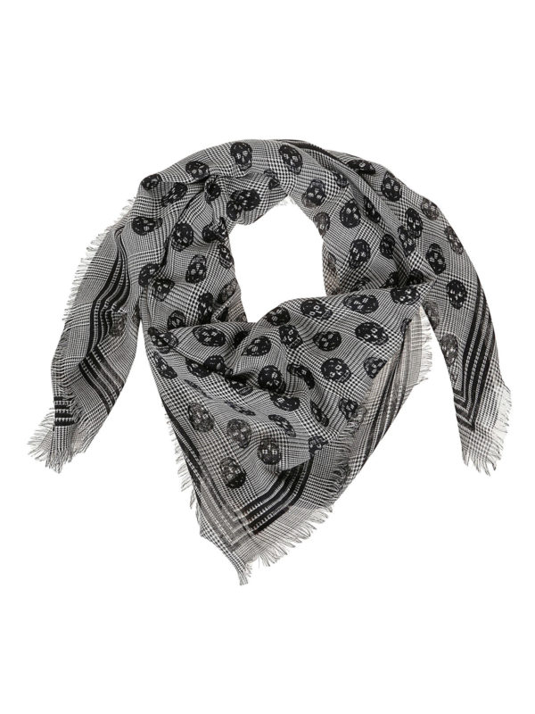 ALEXANDER MCQUEEN: scarves - Houndstooth and skulls scarf