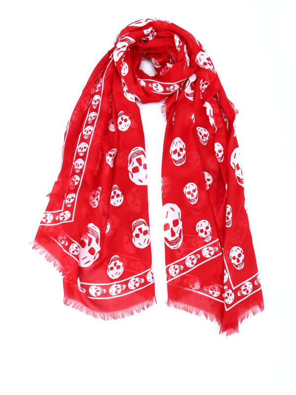 ALEXANDER MCQUEEN: scarves - Skull patterned red scarf