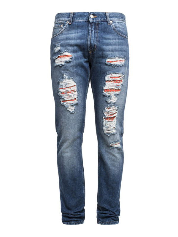 ALEXANDER MCQUEEN: straight leg jeans - Five pockets ripped jeans