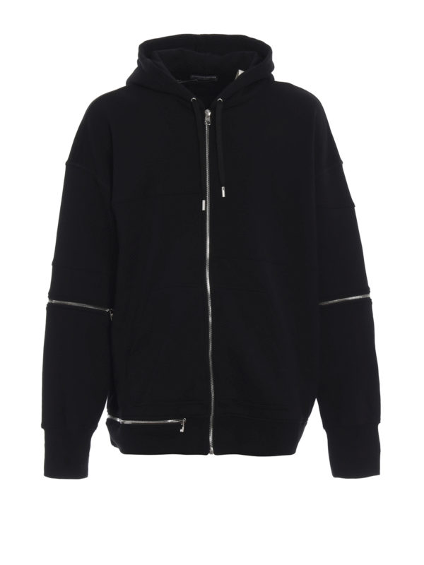 ALEXANDER MCQUEEN: Sweatshirts & Sweaters - Deep black fleece cotton zip hoodie