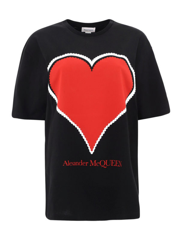 Alexander Mcqueen Heart print cotton T-shirt 642495QZACA0901