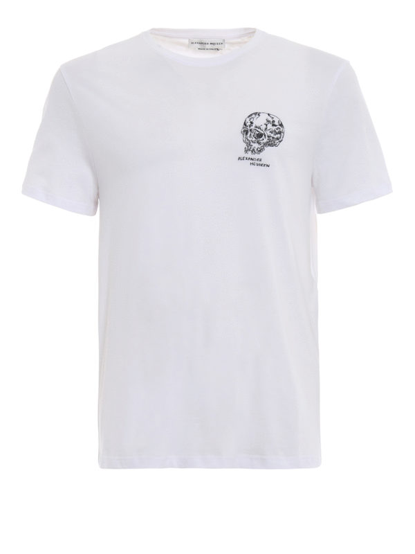 Alexander Mcqueen White T-shirt with Skull embroidery