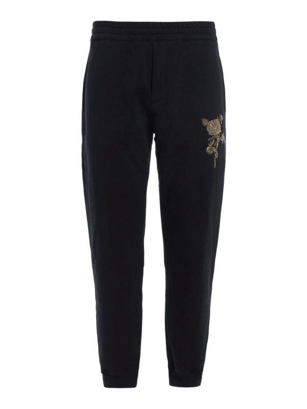 ALEXANDER MCQUEEN: tracksuit bottoms - Embroidered rose tracksuit bottoms