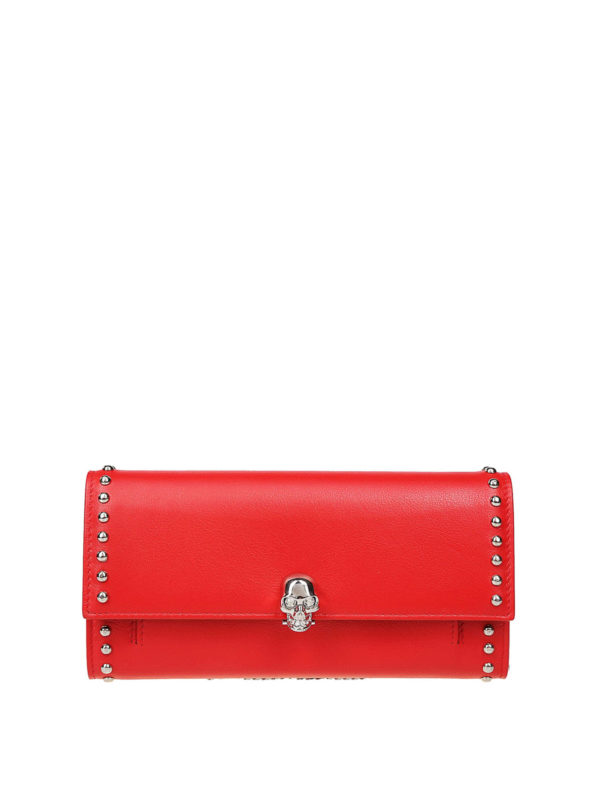 ALEXANDER MCQUEEN: wallets & purses - Skull studded red leather chain wallet