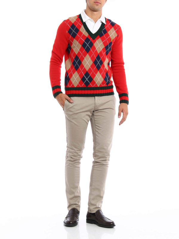 Argyle Web V-neck sweater shop online: GUCCI