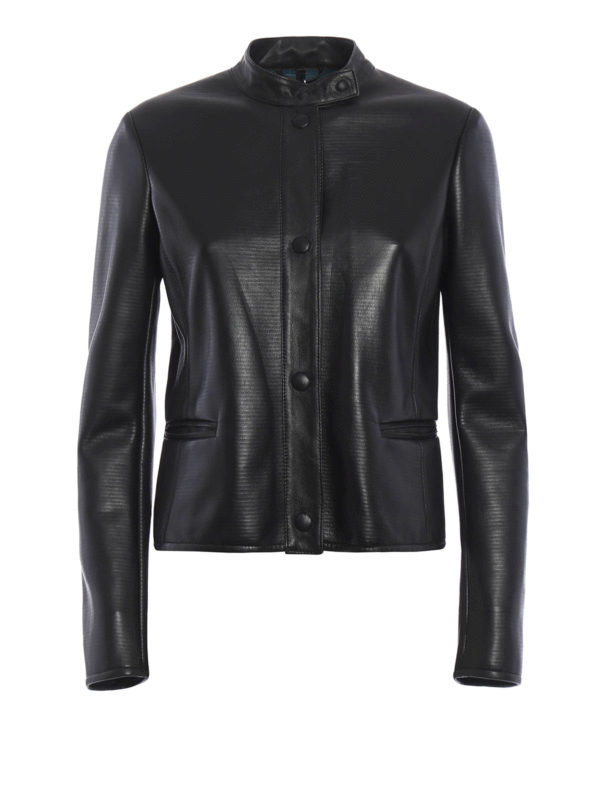 ARMANI COLLEZIONI: leather jacket - Stripes effect leather jacket