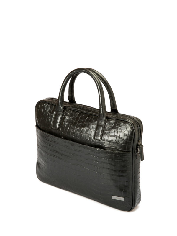 Armani Collezioni Croco print black leather