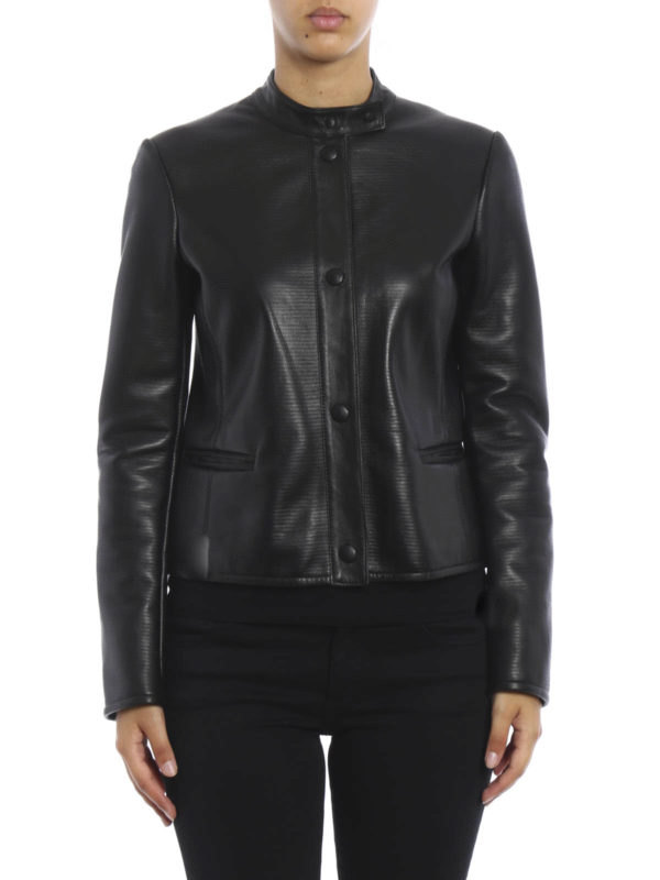 ARMANI COLLEZIONI: leather jacket online - Stripes effect leather jacket