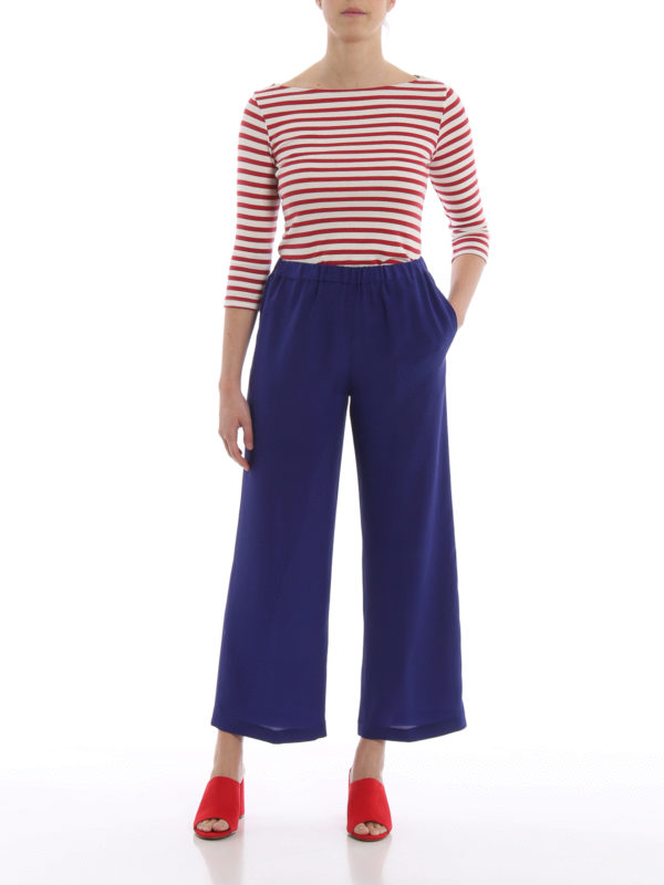 ASPESI: pantaloni casual online - Pantaloni a gamba ampia in seta bluette