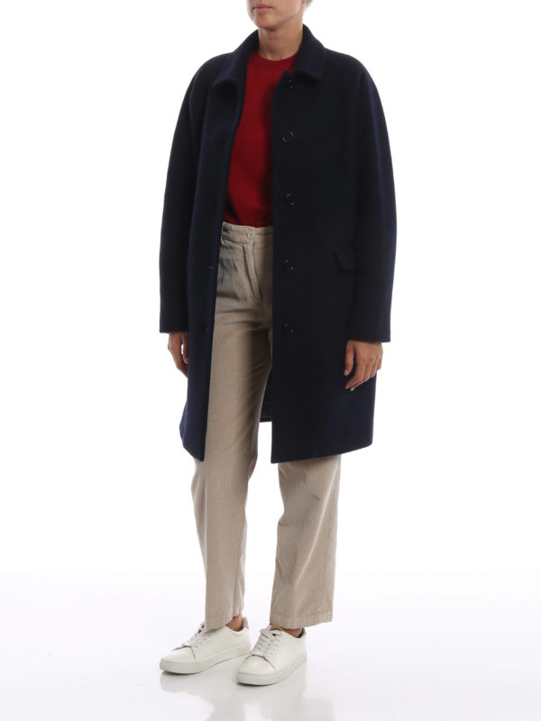 ASPESI: short coats online - Boiled wool single breasted egg-shaped coat