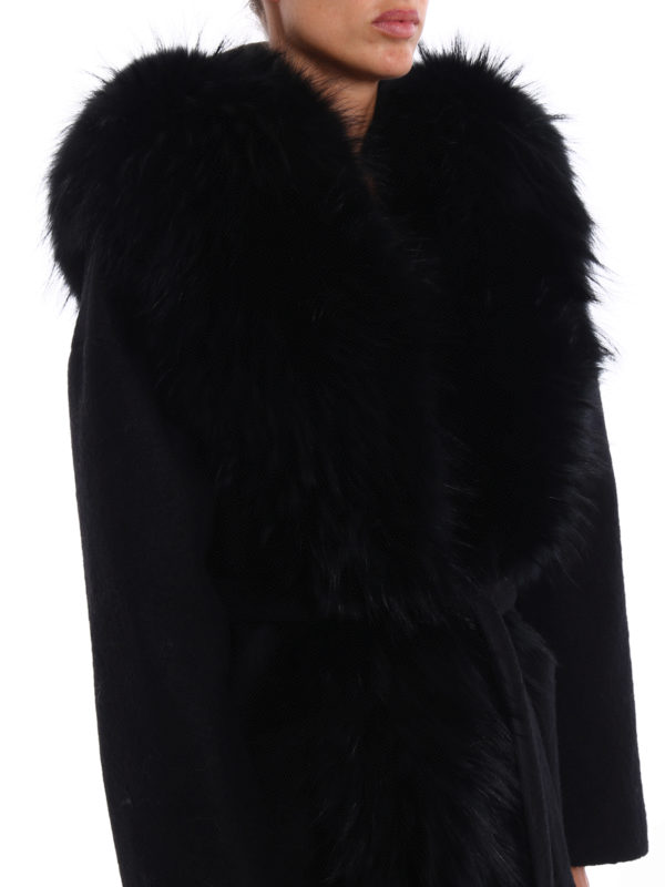 AVA ADORE buy online Fur trimmed boiled wool coat