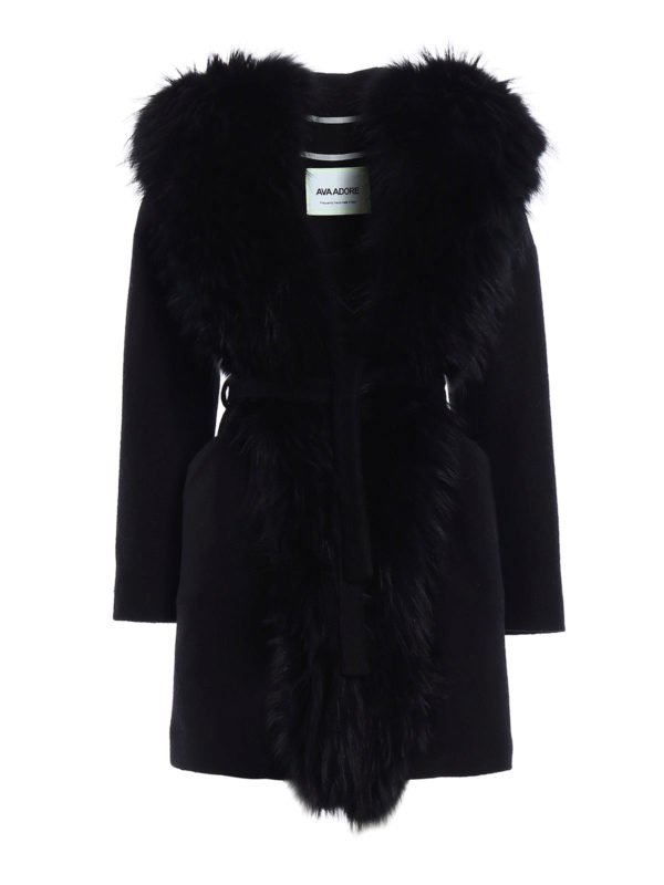 AVA ADORE: short coats - Fur trimmed boiled wool coat