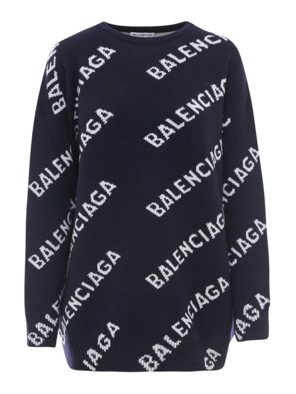 BALENCIAGA: Strickpullover mit Rundhalsausschnitt - Rundhalspullover - Blau