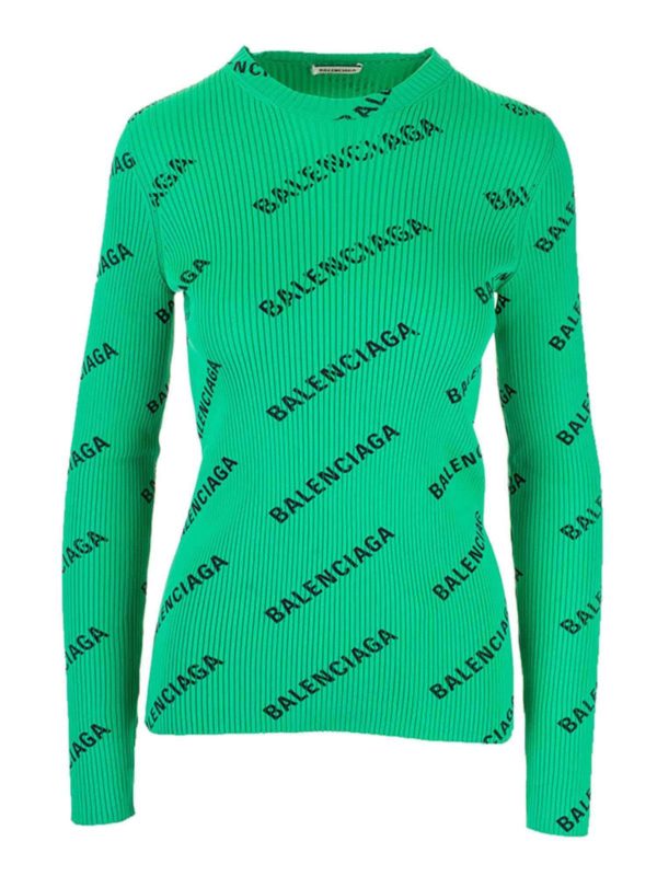 BALENCIAGA: Strickpullover mit Rundhalsausschnitt - Rundhalspullover - Grün