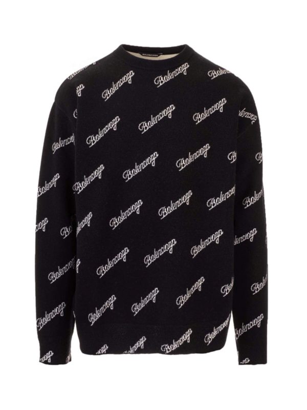 BALENCIAGA: Strickpullover mit Rundhalsausschnitt - Pullover - Schwarz