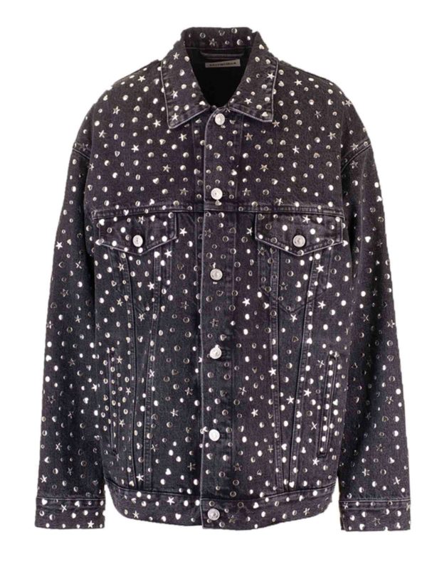 Denim jacket Balenciaga - Stonewash black denim jacket with studs ...