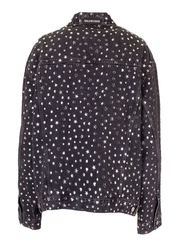 BALENCIAGA: denim jacket online - Stonewash black denim jacket with studs