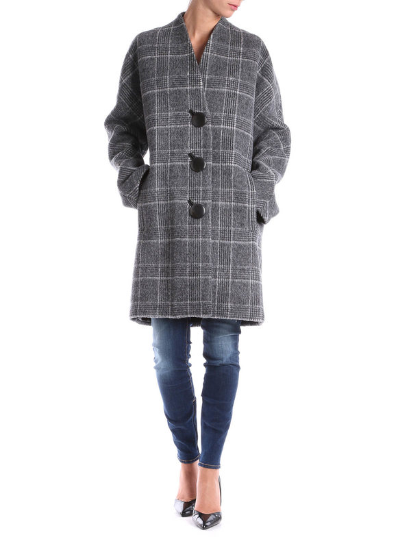 BALENCIAGA: knee length coats online - Prince of Wales coat