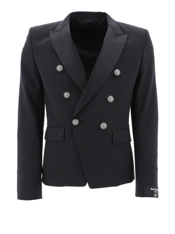 Balmain: blazers - Silver button double-breasted blazer