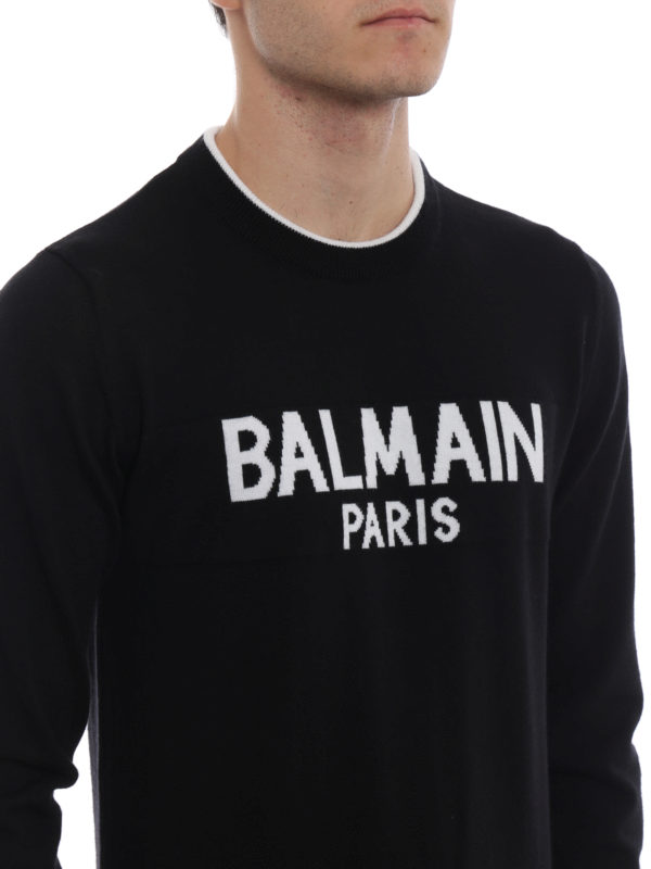 Balmain buy online Balmain Paris intarsia black wool crewneck