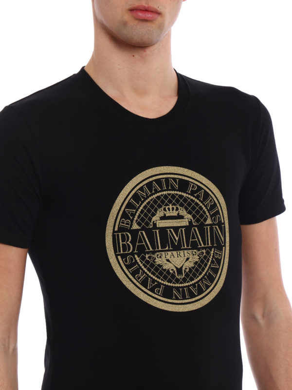 Balmain Gold logo cotton T-shirt - Black - Men|S8H8601I156176