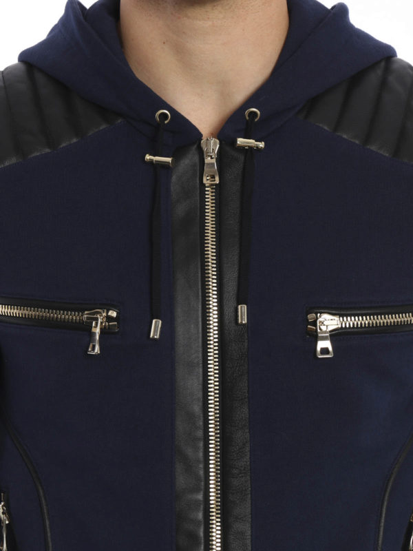 Balmain buy online Hoodie with leather inserts