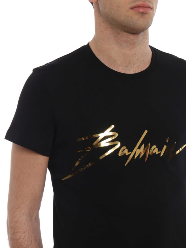 Balmain buy online Relief gold-tone logo black T-shirt