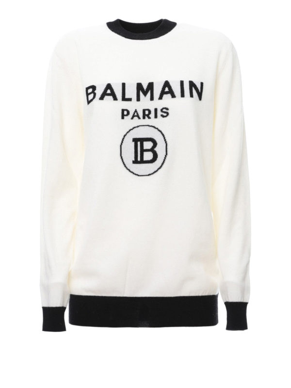 Balmain: Suéteres con cuello pico - Suéter Cuello Redondo - Blanco