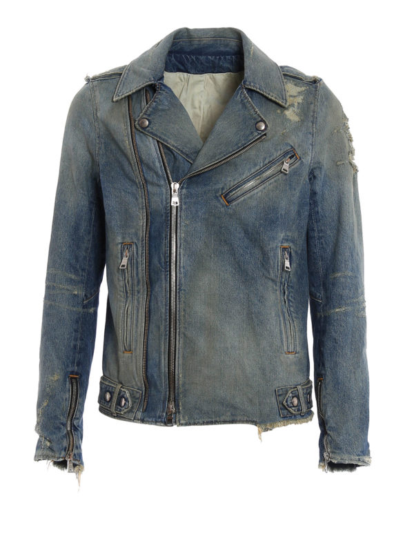 Balmain: denim jacket - Biker-inspired denim jacket