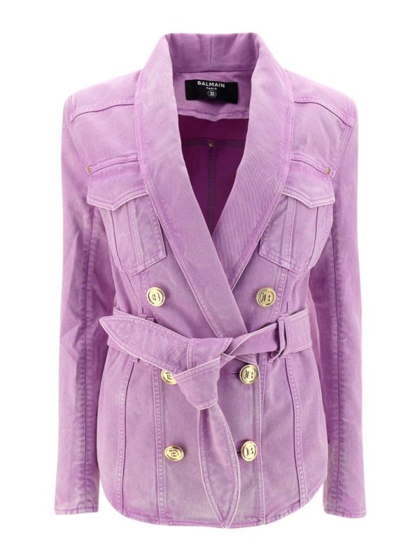 Balmain: Jeansjacken - Jeansjacke - Hell-Lila