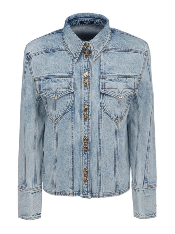 Balmain: Jeansjacken - Jeansjacke - Helles Jeansblau