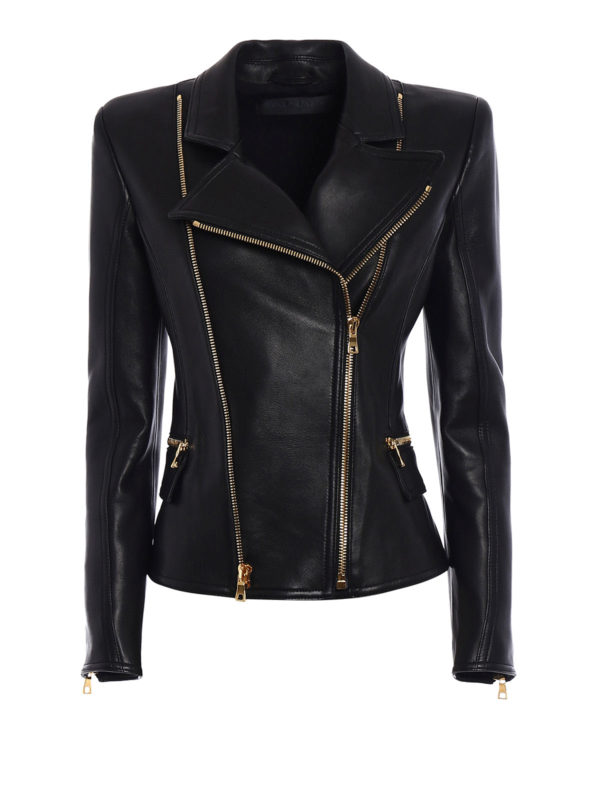 Balmain: Lederjacken - Lederjacke - Schwarz