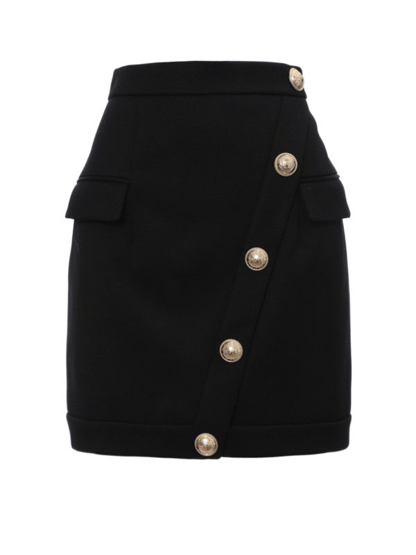 Balmain: mini skirts - Wrap effect wool mini skirt