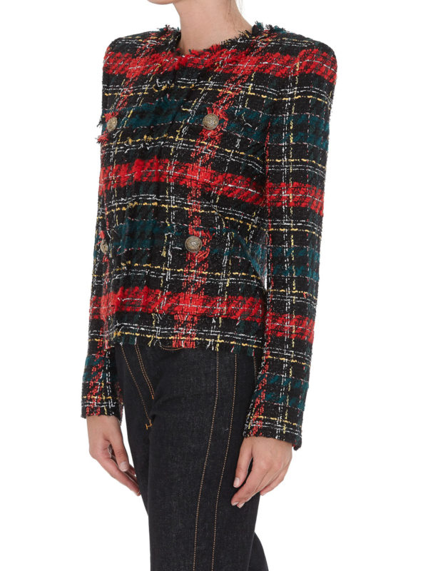 Balmain: blazers online - Double-breasted tweed jacket