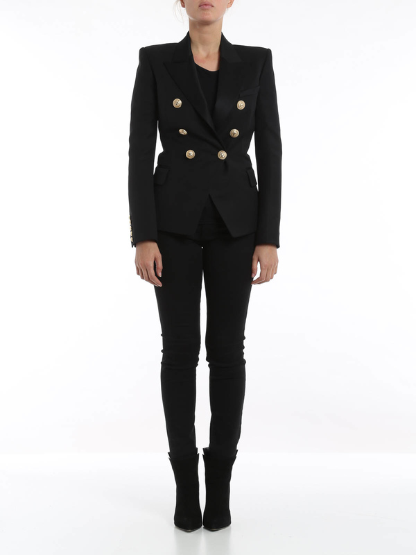 Balmain: blazers online - Double breasted wool blazer