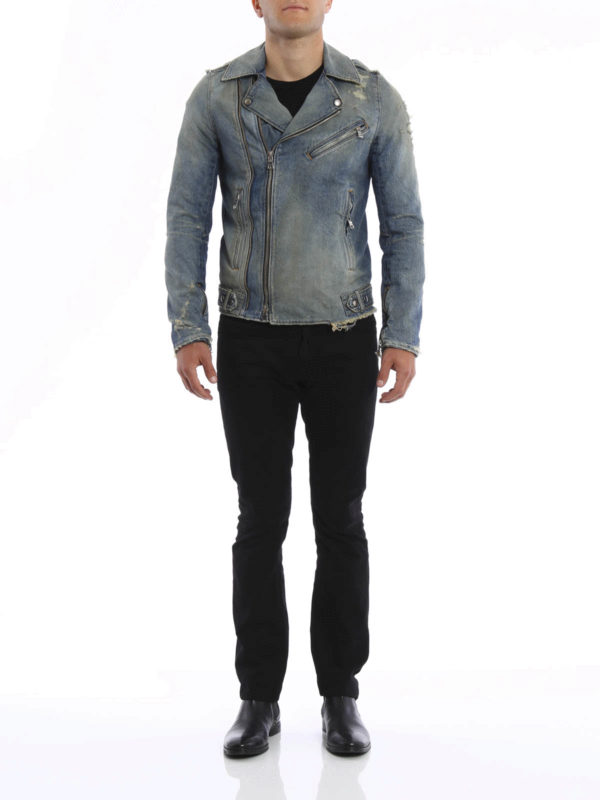 Balmain: denim jacket online - Biker-inspired denim jacket