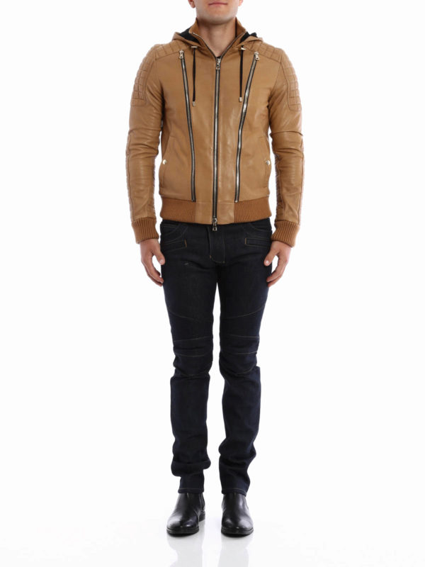 Balmain レザーコート メンズ - ライトブラウン | S6HC895D399161