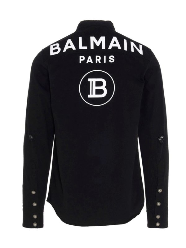 Balmain: camicie online - Camicia in cotone con logo nera