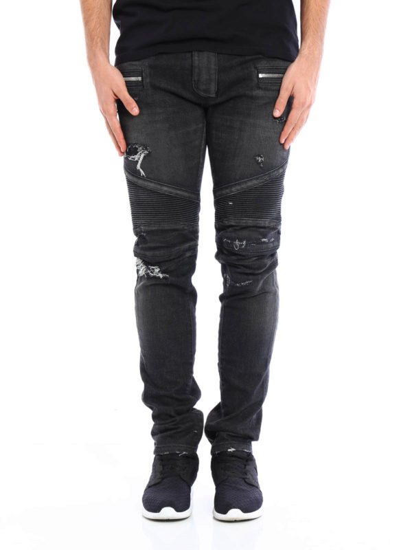 Balmain: スキニージーンズ online - Ripped biker jeans