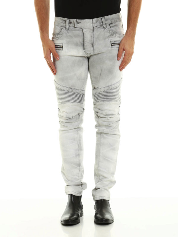 Balmain: skinny jeans online - Ripped biker jeans