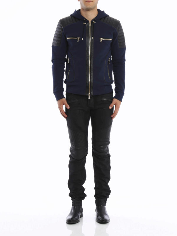 Balmain: Sweatshirts & Sweaters online - Hoodie with leather inserts