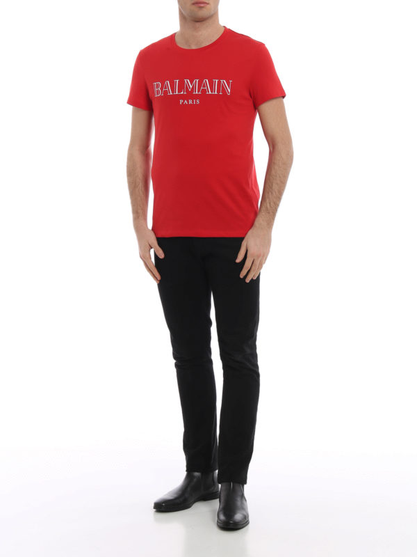Balmain: t-shirts online - Balmain logo print red T-shirt