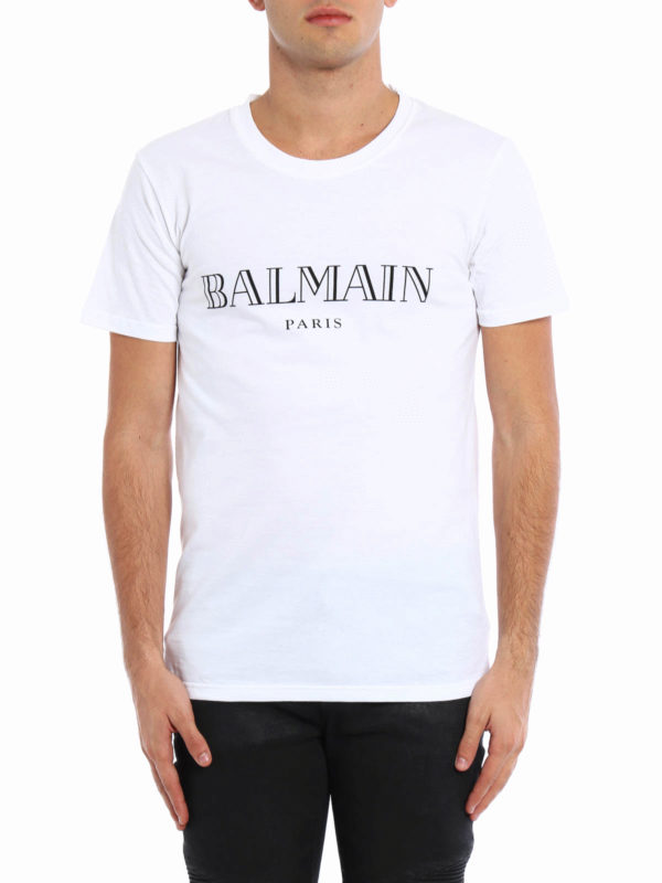 Balmain: Tシャツ online - Logo printed cotton Tee