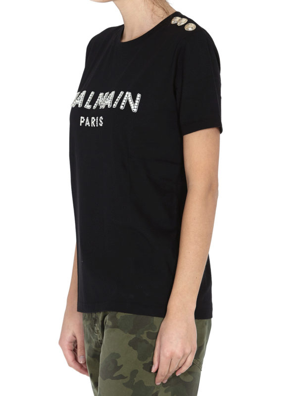 Balmain: t-shirts online - Rhinestone logo T-shirt