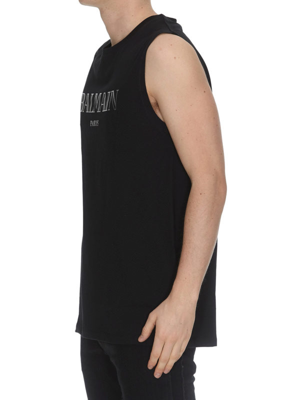 Balmain: t-shirt online - Canotta nera con stampa logo